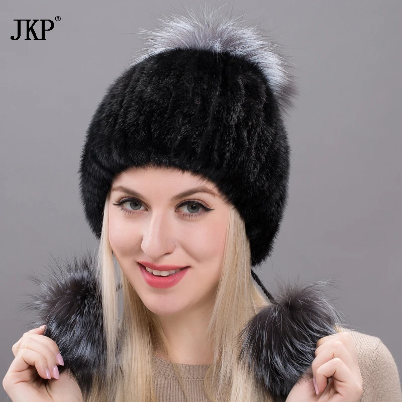 JKP новый натуральный мех норки шляпы с натуральным мехом Зимние закрывающие уши