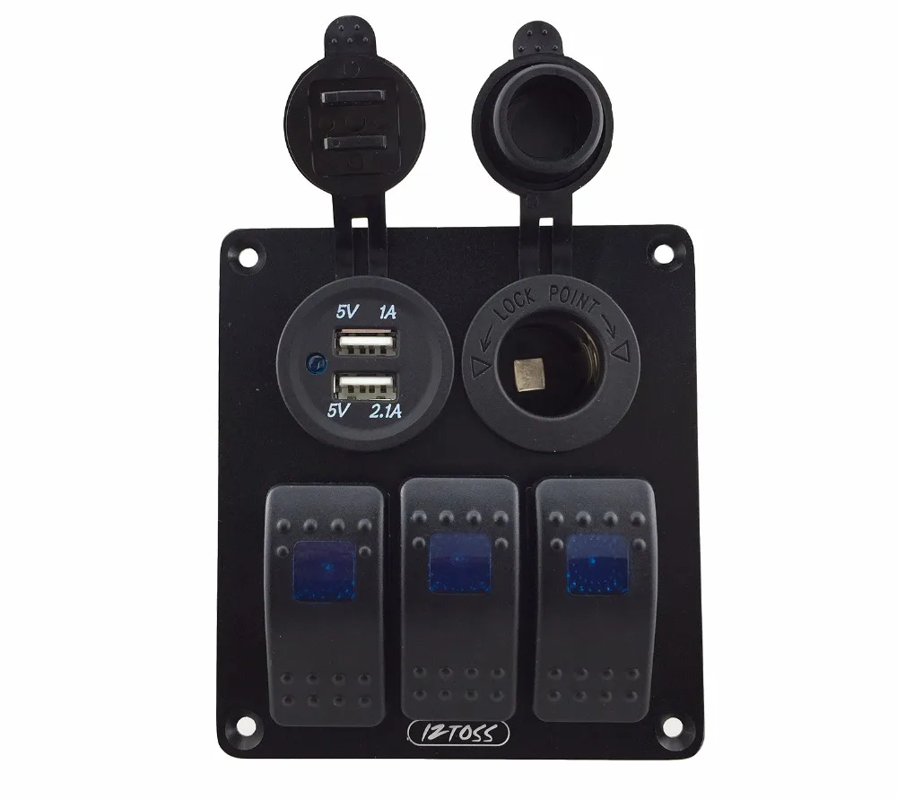 12V/24V 3 Gang кулисный переключатель Панель с Мощность гнездо 3.1A Dual USB Wwiring Наборы и