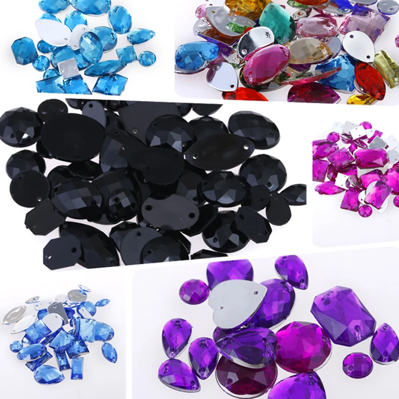 DIY 100 шт 13 одиночных цветов Смешанные Размеры и форма Cristal para artesanato два отверстия