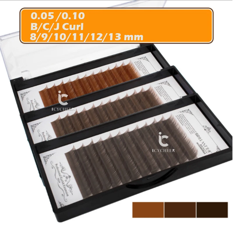 

ICYCHEER Makeup Tray Lash J, B, C, curl Eyelash Extension Individual Brown False Eye Lash