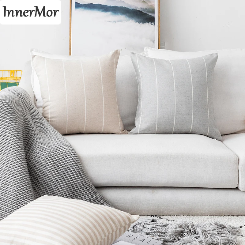 

Innermor Striped Cushion Cover Simple Style Pillow Case Home decorative Faux Linen For sofa bed car seat 45x45 50x50 ready made