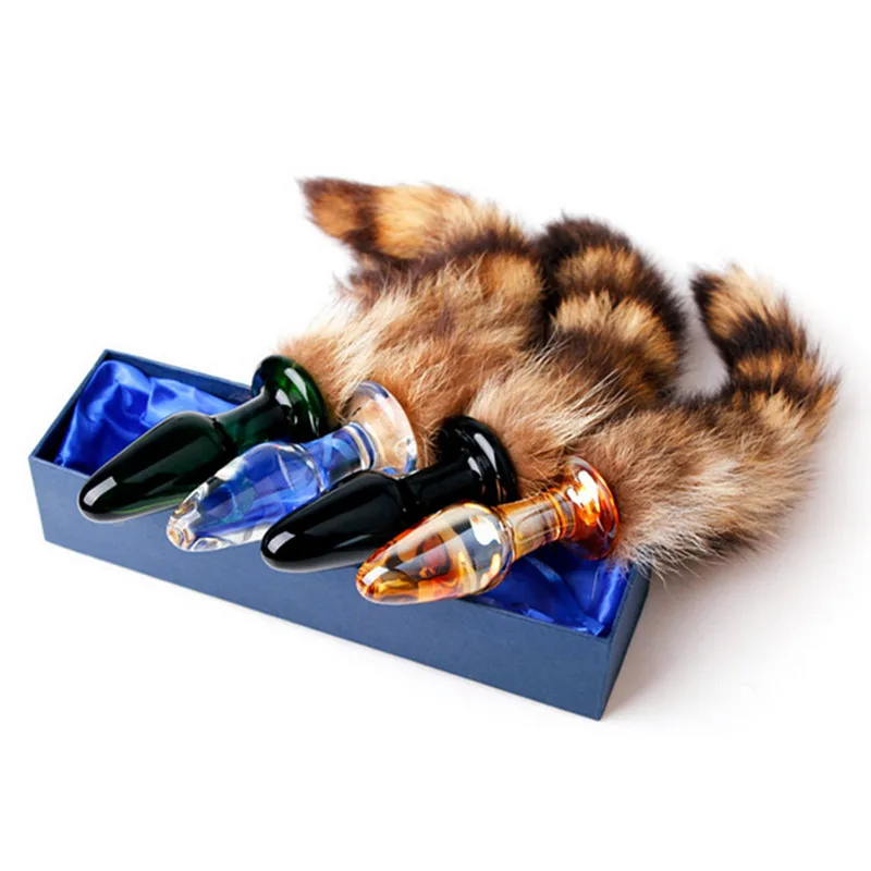 Анальная пробка с лисьим хвостом для взрослых прозрачная стеклянная женские