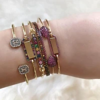 2019 new arrived fashion women jewelry geometric tag rainbow cz around customize name engrave open bangle