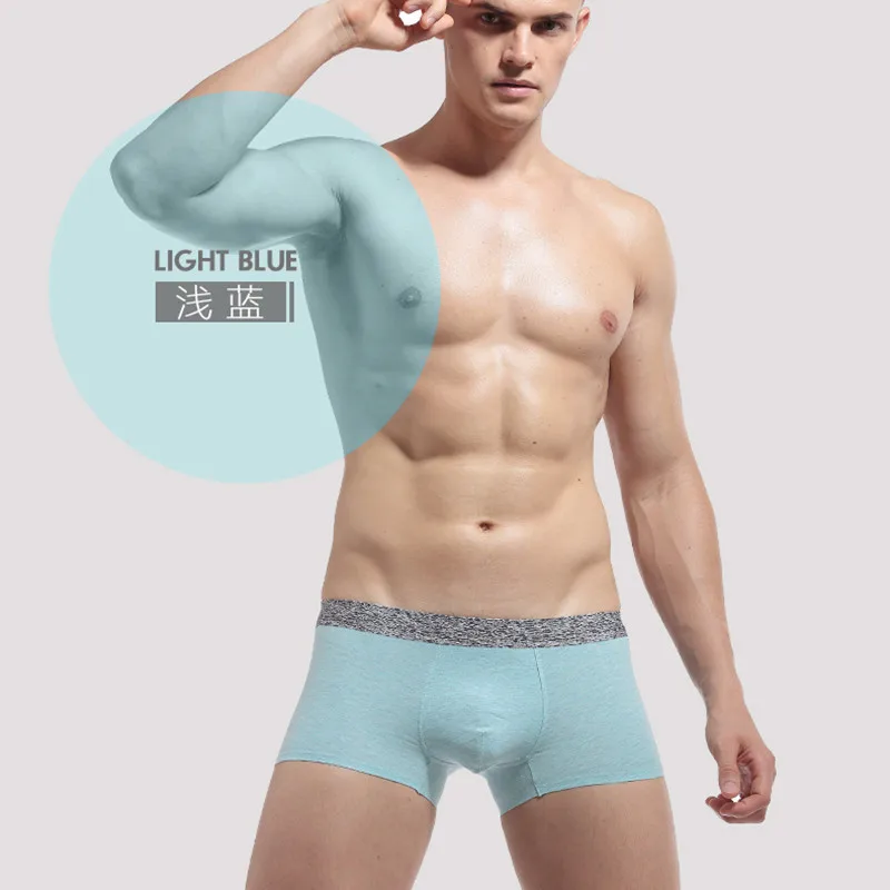 Light blue Однотонное Мужское нижнее белье с заниженной талией хлопок мягкий цельный бесшовный U Puch мешок сексуальные трусы-боксеры вентиляция - Цвет: Light blue