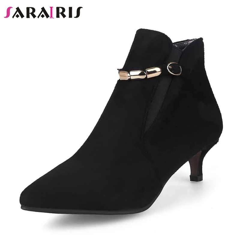 SARAIRIS/большие размеры 33-46 хит продаж весенние черные ботинки Челси женская обувь с