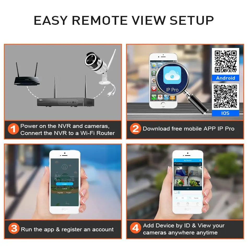 Беспроводная система видеонаблюдения Hiseeu 1080P 4 канала 2 МП аудио IP камера