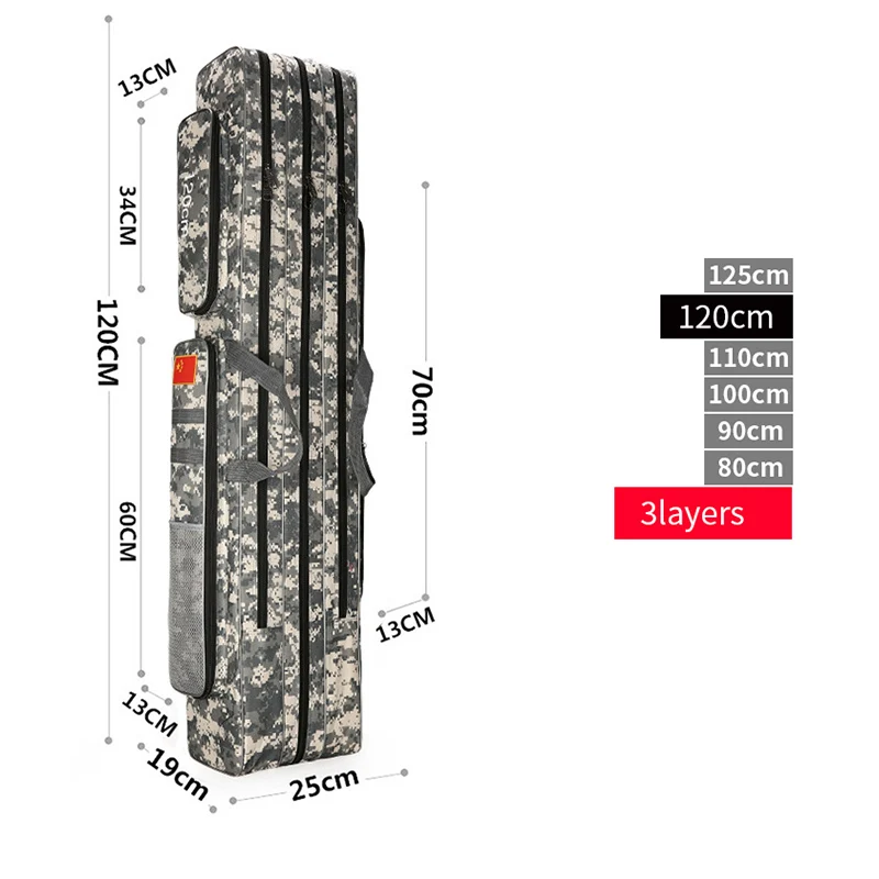 3 Layer 120cm 2/3 слой 80/90/100/110/120/125 см рыбацкая сумка из ткани Оксфорд для рыболовной удочки сумка для рыболовных снастей, сумки для путешествий, сумки для XA86G - Цвет: 3 Layer 120cm