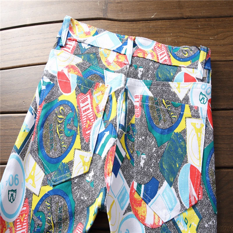 Мужские джинсовые брюки с принтом в стиле хип хоп облегающие Стрейчевые