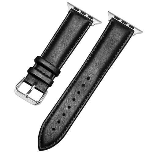 Black Кожаный браслет для Apple Watch 42 мм 38 мм 44 мм 40 мм для iWatch 5 4 3 2 1 ремешок для часов - Цвет ремешка: Black