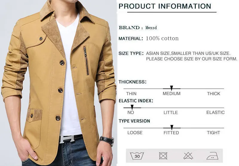 Бренд Mwxsd повседневная мужская хлопковая куртка приталенная весенняя
