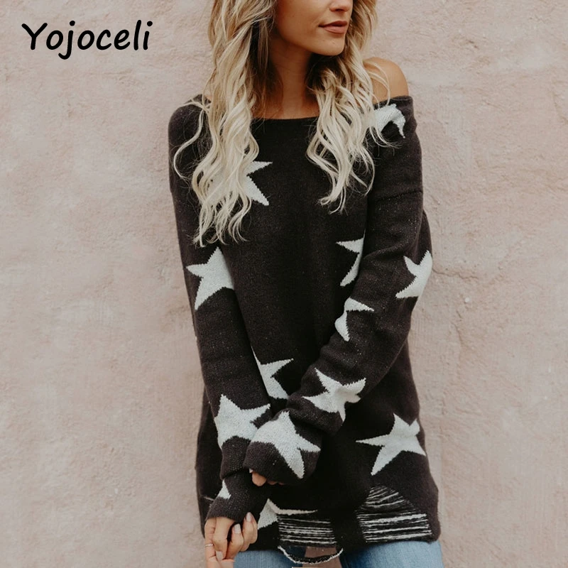 Yojoceli 2018 на осень-зиму Классный свитер Топы Повседневная Звезда Форма вязать