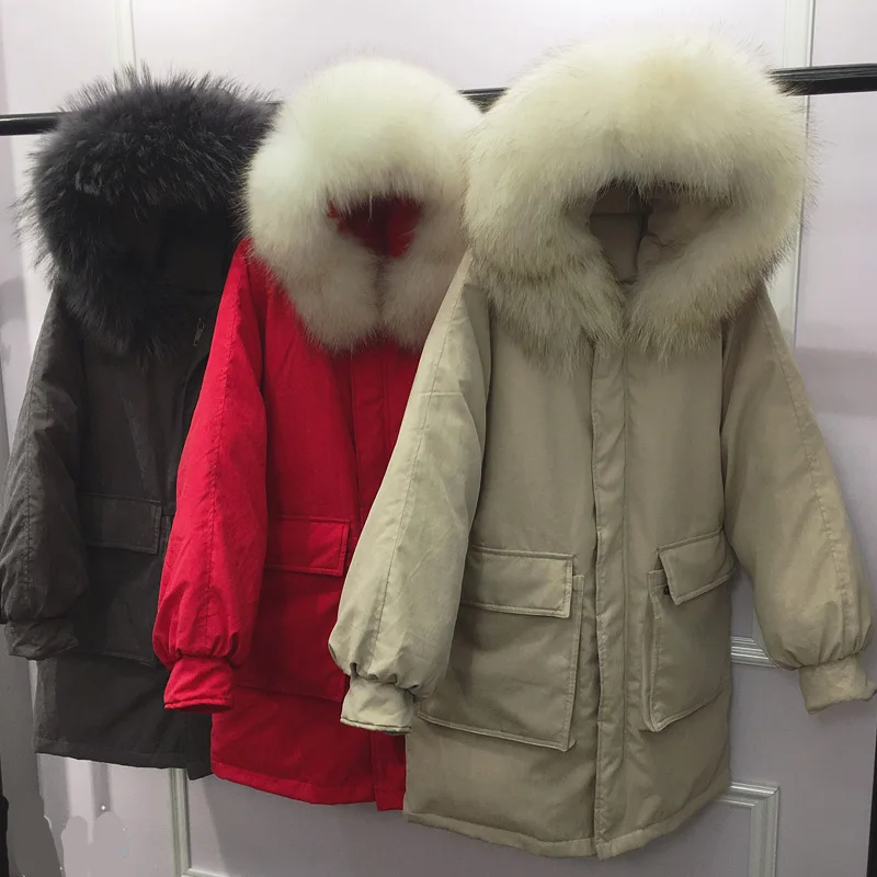 Большой натуральный мех енота 2018 зимняя куртка женская длинная пуховая парка с