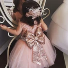 Свадебное платье для маленьких девочек платье с цветочным узором для девочек праздничное торжественное платье принцессы кружевное Тюлевое платье без рукавов с бантом сзади От 0 до 10 лет