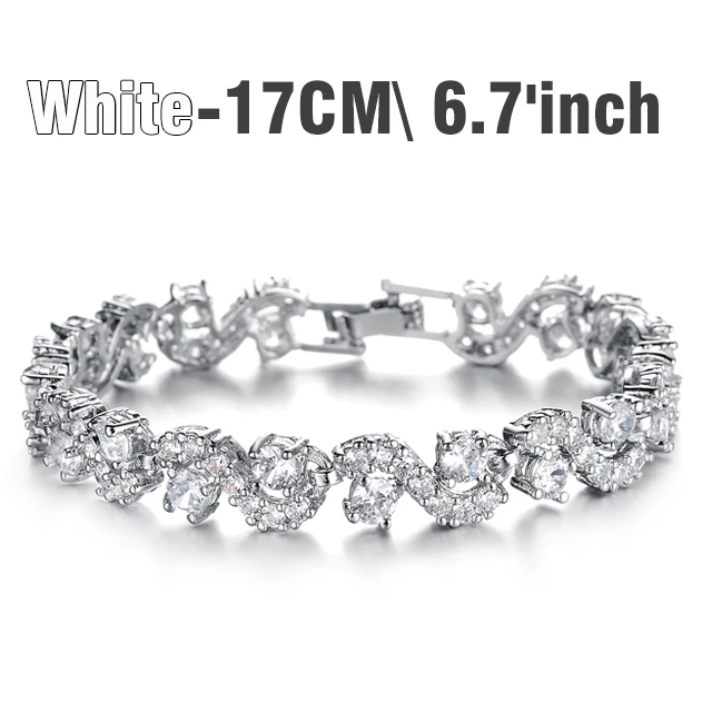 white 17cm MNWT Европейский Стиль Кристалл Браслеты серебряного цвета синий кристалл камень для женщин браслеты модные роскошные свадебные украшения подарок - Окраска металла: white 17cm