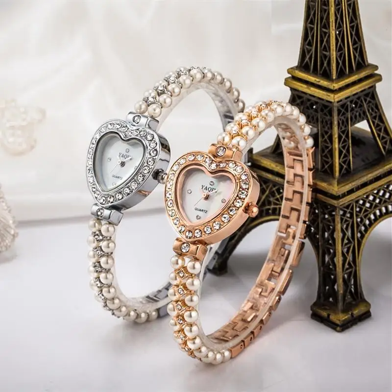 Новый Женский Марка Часы Yaqin Мода Розовое Золото Смотреть Короткие Группа Pearl