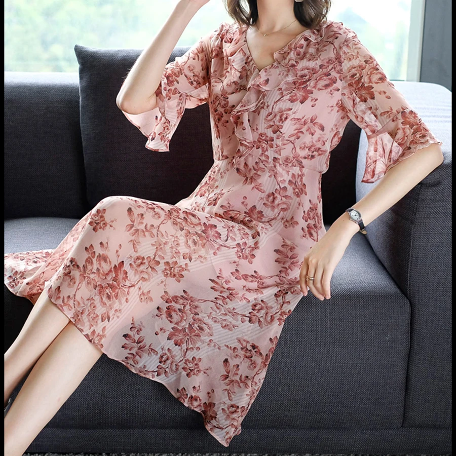 2019 корейские новые цветочные шифоновые пляжные миди платья летние плюс размер
