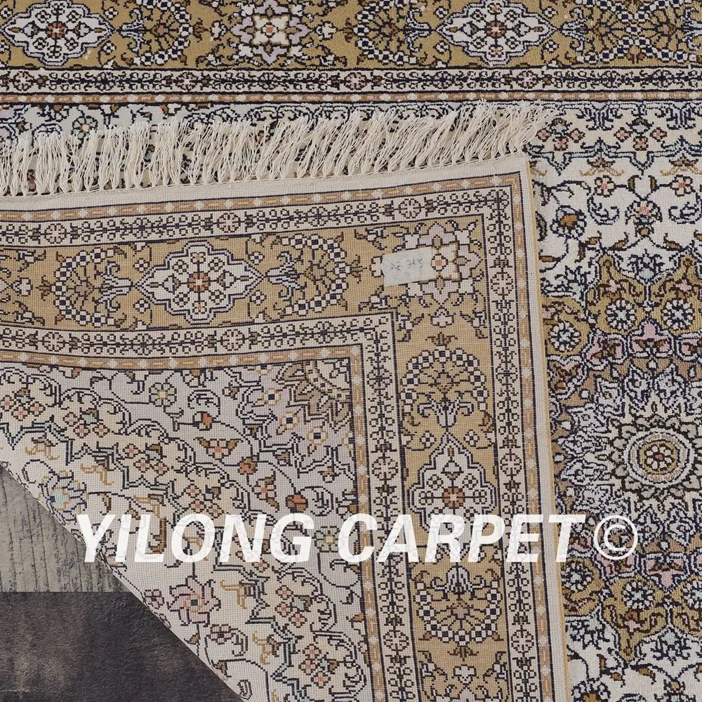 

YILONG 3'x5' Antique persian silk carpet hand knotted green and beige persian oriental rugs (YHW302AB3x5)