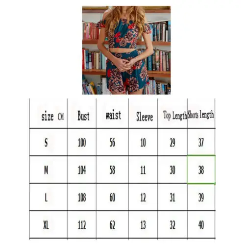 

New Women Floral 2PCS Bodycon Crop Top+Shorts Set Dresses Boho Floral Beachwear