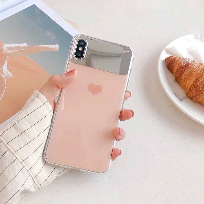 GlamPhoneCase Mirror Love Heart Solid Color Phone Case for iPhone XS Max XR X 8plus 8 7plus 7 6/6S Plus Soft Tpu Back Cover |