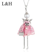 statement lace dress girl doll necklace for women angel wing handmade pendant long chain necklace maxi jewelry collier femme