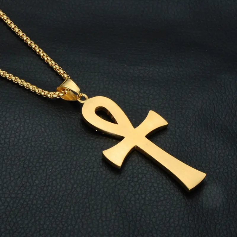 Мужское ожерелье с кристаллами Ankh позолоченное из нержавеющей стали Египетский