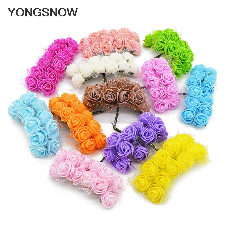 

144pc Mini Teddy Roses Rose Flowers PE Foam Decoration Scrapbook Craft Bear Rose Gift for DIY Wreath Decorative Wedding Party