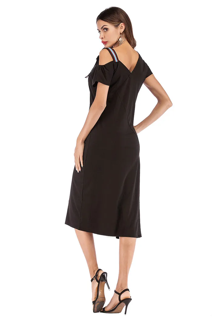 

2019 new summer style slanted shoulders sexy dress abstract printed letter dress black long paragraph women party dress