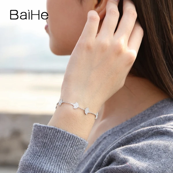 BAIHE Solid 14 K белое золото 1.33ct Сертифицированный H/SI натуральные бриллианты свадебные женские модные ювелирные изделия Подарочный браслет