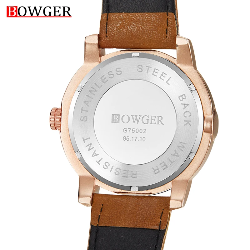 Для мужчин BOWGER Элитный бренд кварцевые часы модные Повседневное кожаная