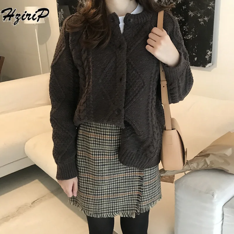 HziriP 2018 New Thick Twist Cardigan Sweater Autumn Winter Women Loose Knitted O-Neck Long-sleeved Female Sweaters Tops Solid |