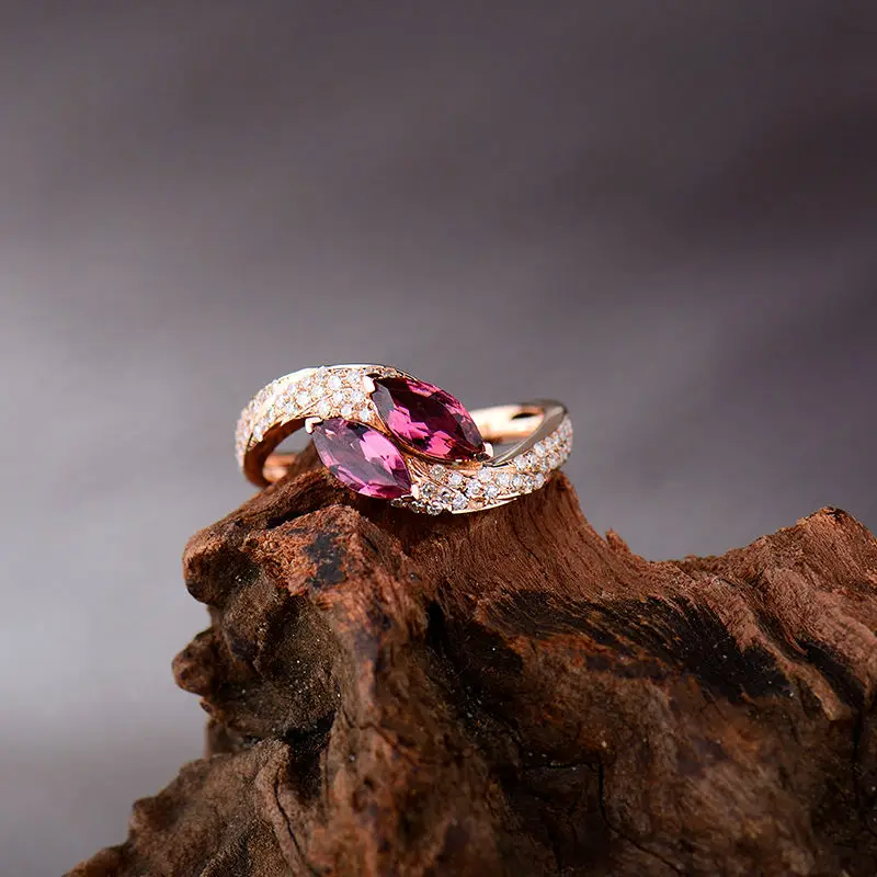 LOVERJEWELRY потрясающее кольцо с розовым турмалином маркиза натуральным бриллиантом
