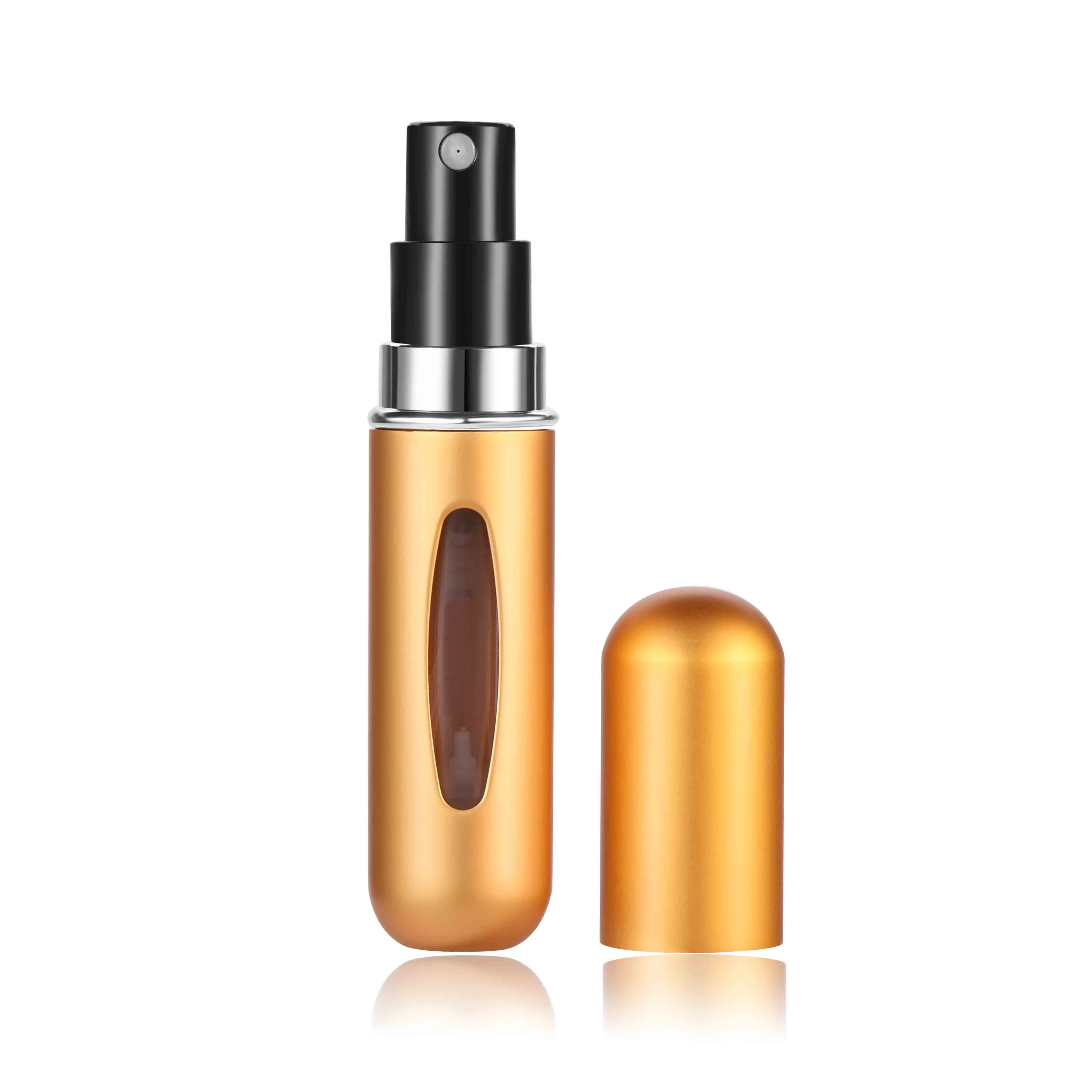 MUB-5ml мини многоразовая Удобная пустая бутылка для парфюмерии с распылителем насос алюминиевая спрей бутылка-контейнер для косметики путешествия Parfum подарок - Цвет: Gold