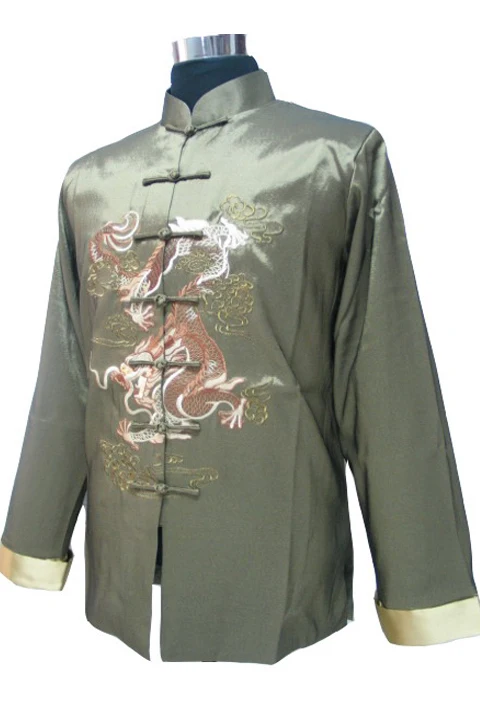 Черного цвета в винтажном китайском стиле для мужчин шелковый атлас вышивка