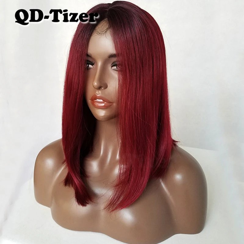 QD Tizer Ombre синтетические парики на кружеве короткие прямые волосы боб кружевные