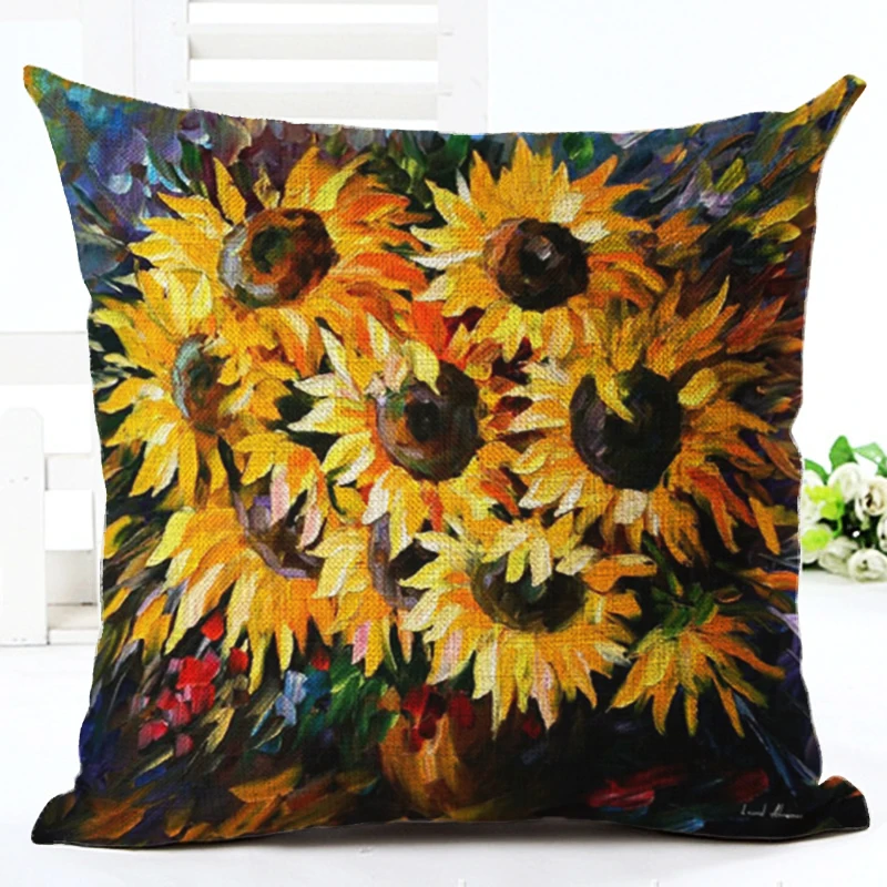 Fashion Oil Painting Style Cartoon Printed Cushion Linen Square Home Decor Seat Car Throw Pillow Almofadas Cojines |