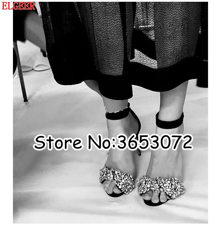 Pink Red Black Bling Rhinestone Bowtie Women Open Toe Sandals Ankle Wrap Dress Stiltto Pumps Shoes Crystal Lady High Heels | Обувь