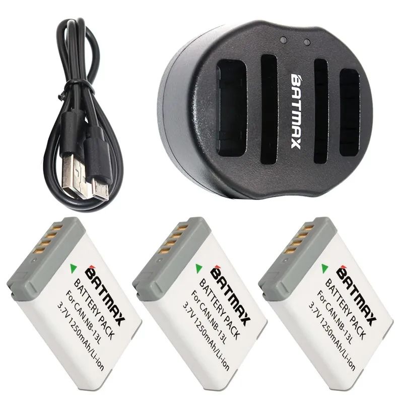 

3pPcs NB-13L NB 13L Batteries + USB Dual Charger for Canon PowerShot G1 X Mark III G5 X G5X G7 X Mark II G7X G9 X G9X SX720 HS