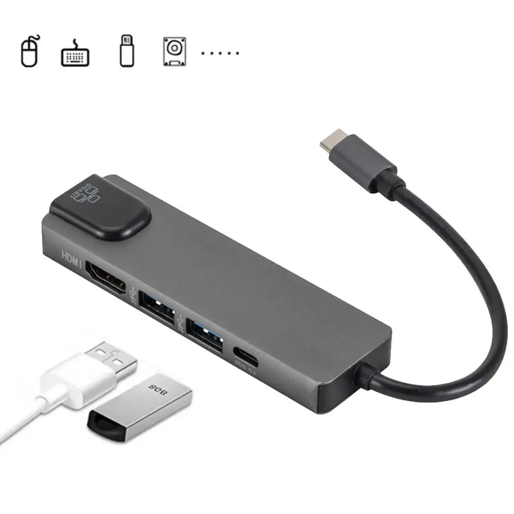 Новый 5 в 1 концентратор USB Type C Hdmi 4K Gigabit Ethernet Rj45 Lan адаптер для Mac book Pro Thunderbolt 3