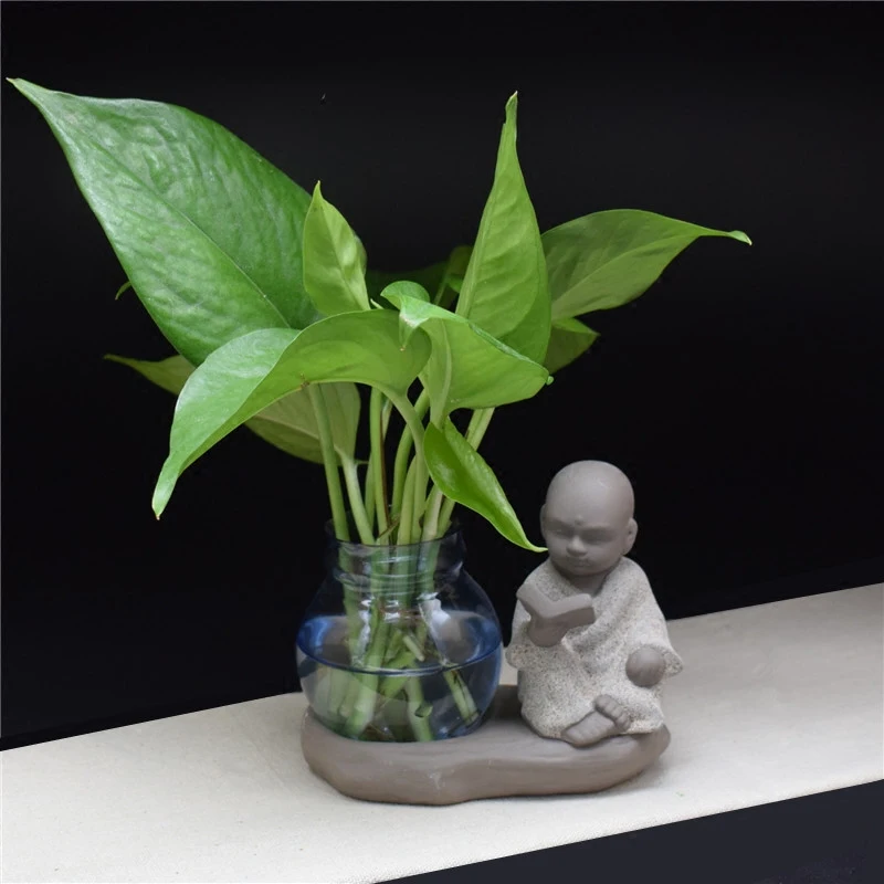 

Ceramic Buddha statue water plants container home decor water planting Glass flowerpot water culture hydroponics buddhist monk
