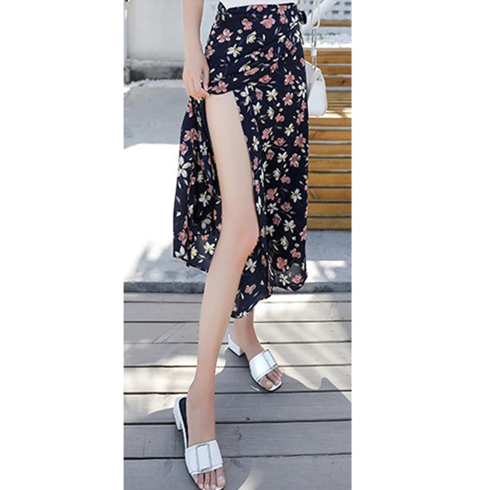 Летняя шифоновая юбка с цветочным принтом Женская Повседневная Длинная пляжная