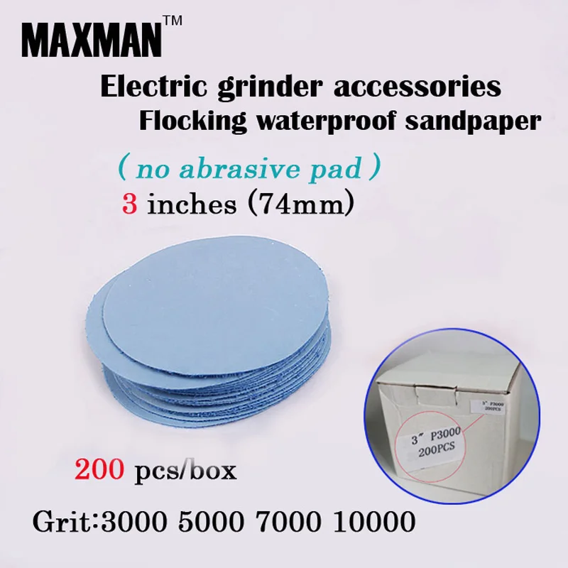 

200 pcs/box 3 inches Waterproof Abrasive Paper Flocking Waterproof Sandpaper No Sanding Disc Electric Die Grinder Accessories