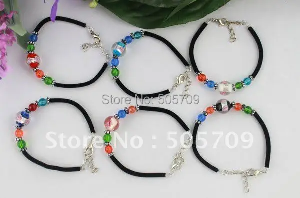

24PCS Mixed Lampwork Glass Rose Round Velvet Bracelets #21749