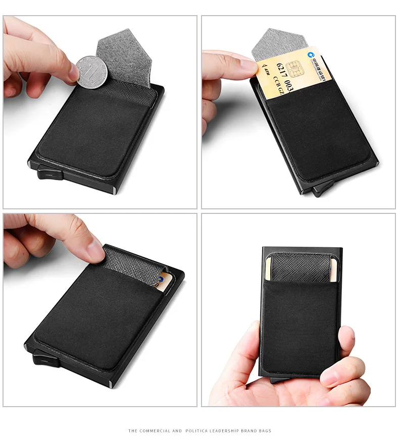 Мужской алюминиевый кошелёк с задней сумкой ID Держатель карты RFID защита мини металлический автоматический всплывающий чехол для кредитных карт Портмоне