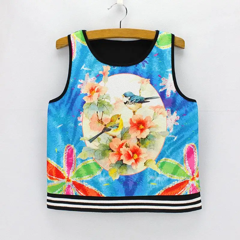 Женский укороченный топ с принтом птиц и цветов новинка 2016 года дизайнерское