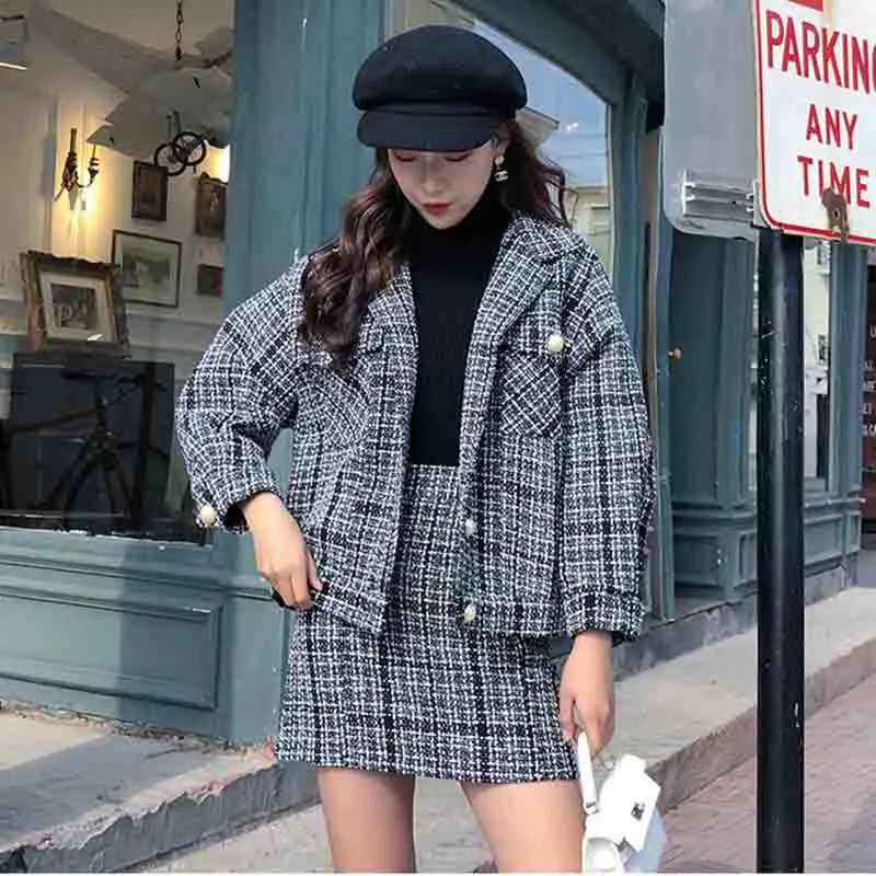 Большой размер комплект из 2 предметов женское элегантное твидовое платье в