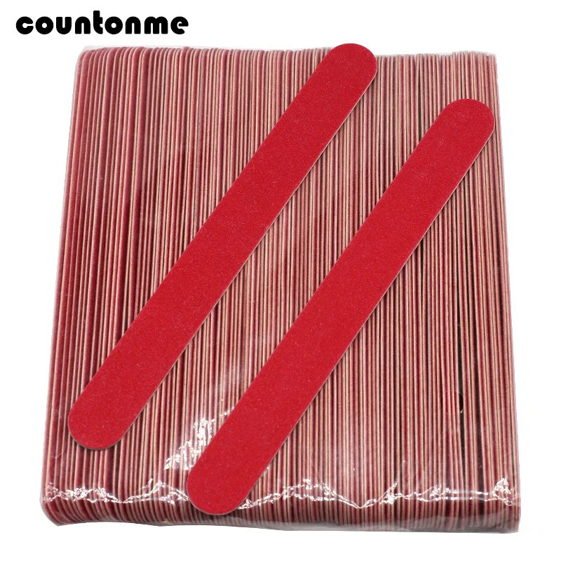 

100PCS Wood Nail Files Wooden Sandpaper Buffers Red Straight Disposable File Cuticle Remover Callus Polishing Nail Care Tools
