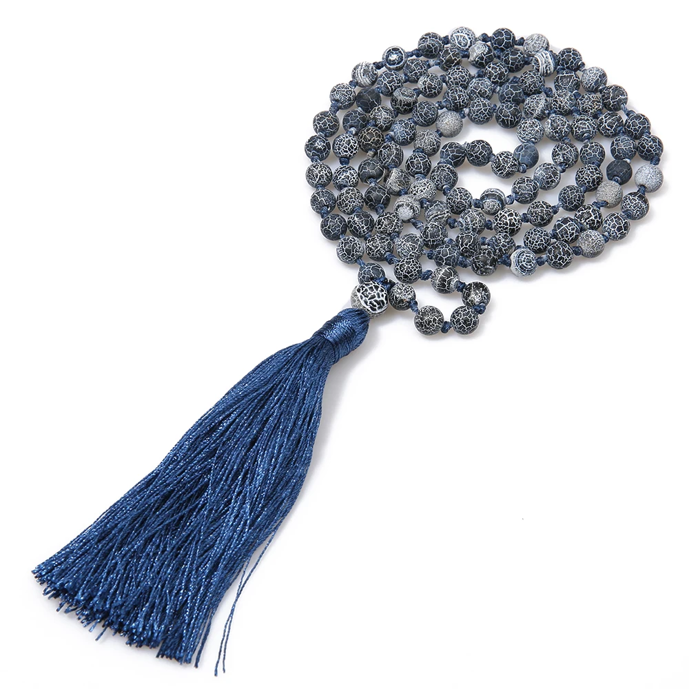 SHINUS BOHO Natural Stone Beads Long Necklace Classic Nepal Bead Tassel Hand Knotted for Women Yoga Meditation Jewelry | Украшения и