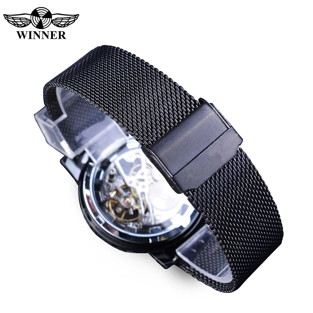 Winner 2019 Relogio Masculino Mechanical Watch Mens Golden Skeleton Transparent Slim Steel Mesh Band Casual Watches Reloj Hombre | Наручные