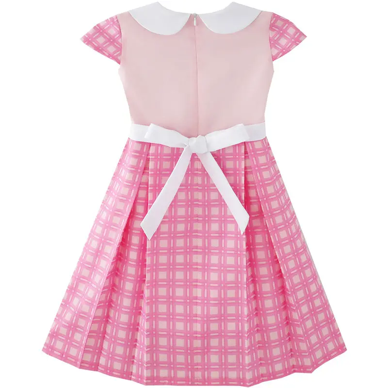 Sunny Fashion платья для девочек Розовый опоясанный Школьная форма Плиссированный