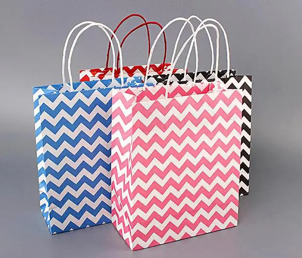 

20PCS 23*18*10cm chevron kraft paper gift bag Festival Paper bag with handles Fashionable jewellery bags wedding birthday party